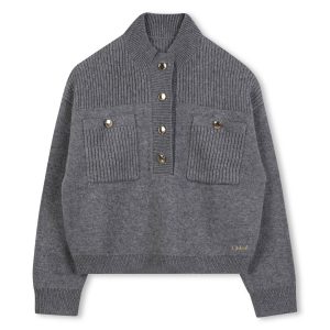 Chloé Kids Strickpullover mit Knöpfen & Taschen - grau