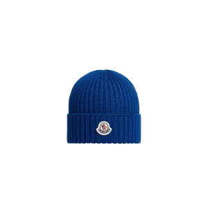 Moncler Enfant Strickmütze aus Wolle - blau